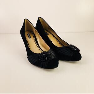 Alex Marie Black Suede Embellished Pump Wedges Sz 8.5